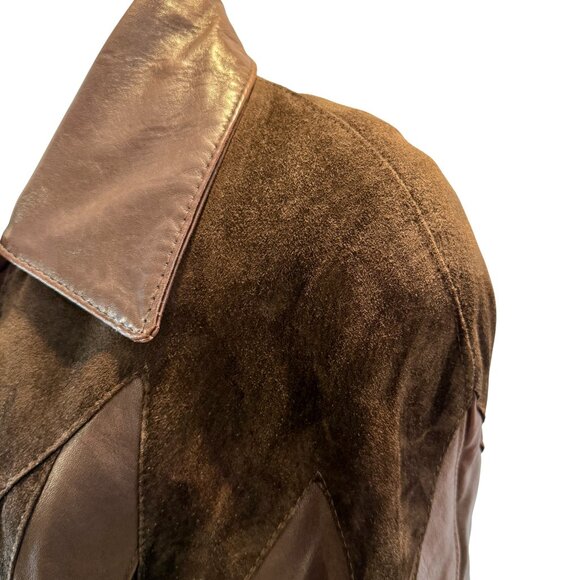 Vintage Di Capra International Brown Leather & Suede Patchwork Coat - Picture 9 of 15
